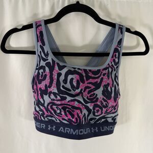 Under Armour Sports Bra Women's Large Blue Pink Floral Cross Back Padded